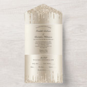 Champagne Glitzer Tropfen Glam Bling Wedding All In One Einladung (Innen Boden)