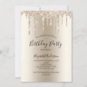 Champagne Glitzer Tropfen Glam Trendy Birthday Inv Einladung (Vorderseite)