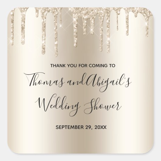 Champagne Glitzer Tropfen Polterabend Glam Trendy Quadratischer Aufkleber (Vorderseite)