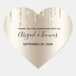 Champagne Glitzer Tropfen Trendy Glam Wedding Herz-Aufkleber