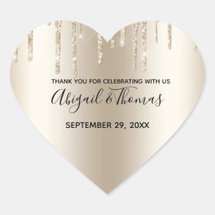 Champagne Glitzer Tropfen Trendy Glam Wedding Herz-Aufkleber