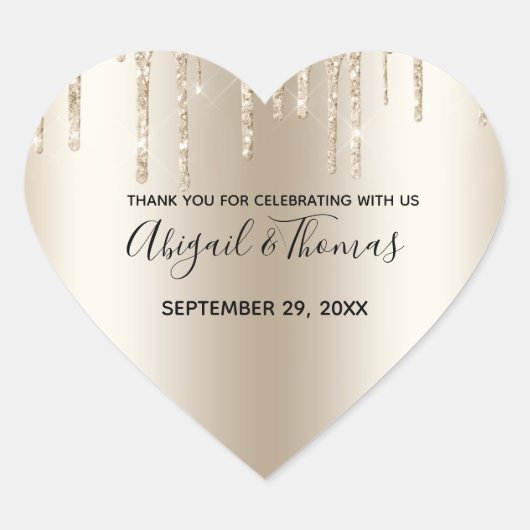 Champagne Glitzer Tropfen Trendy Glam Wedding Herz-Aufkleber (Vorderseite)