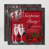 Champagne Glitzern Red Surprise Party Einladung (Vorne/Hinten)