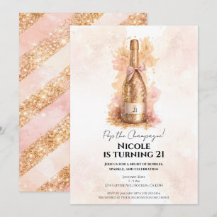 Champagne Glitzernd & Gold Glitter 21 21. Geburtst Einladung