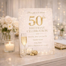 Champagne Gold 50. Geburtstags-Einladung
