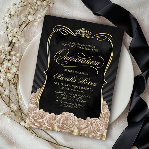 Champagne Gold Black Quinceañera Einladung