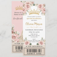 Champagne Gold Blush Floral Quinceñera VIP Ticket