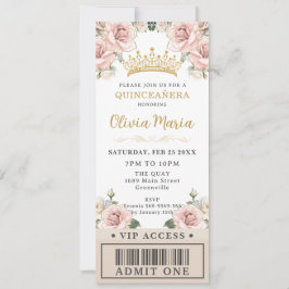 Champagne Gold Blush Floral Quinceñera VIP Ticket Einladung