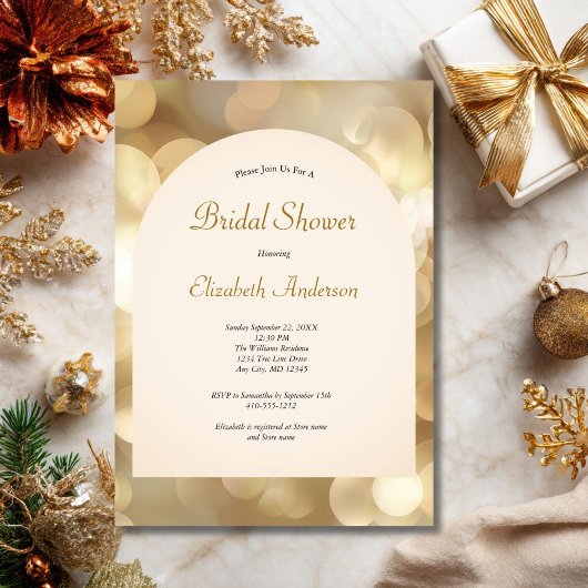 Champagne Gold Bokeh Elegant Bridal Shower Einladung
