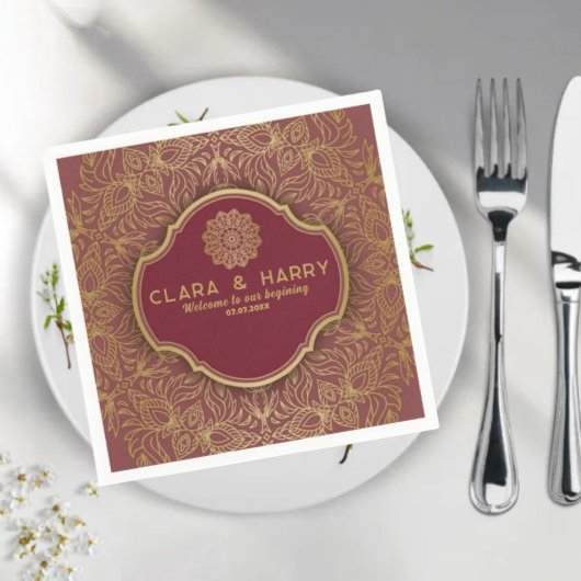 Champagne gold calligraphy romantic weeding serviette