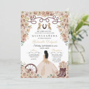 Champagne Gold Charro Princess Quinceanera Einladung