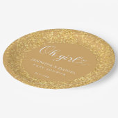 Champagne Gold Confetti Oh Girl Luxe Script Pappteller (Schrägansicht)