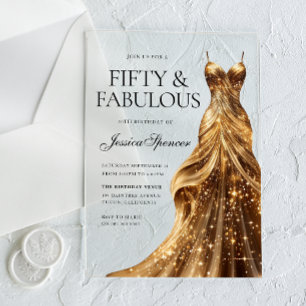 Champagne Gold Dress Fabulous 50. Geburtstag Acryleinladungen