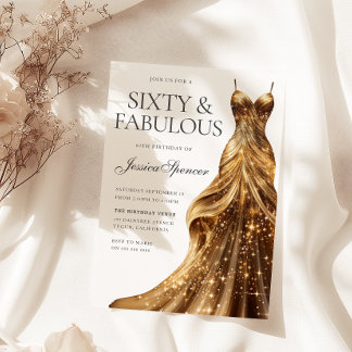 Champagne Gold Dress Fabulous 60. Geburtstag Einladung