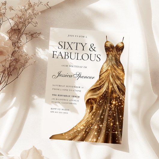 Champagne Gold Dress Fabulous 60. Geburtstag Einladung