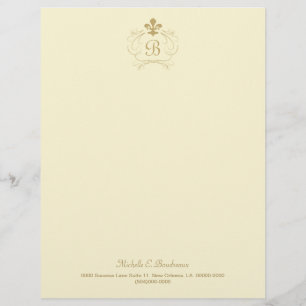 Champagne-Gold Fleur-de-Lis-Monogramm Briefkopf