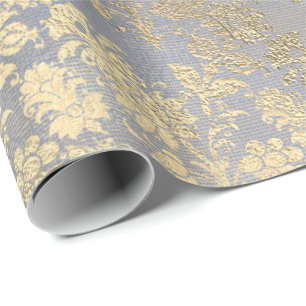 Champagne Gold Floral Blue Burlap Linen Geschenkpapier