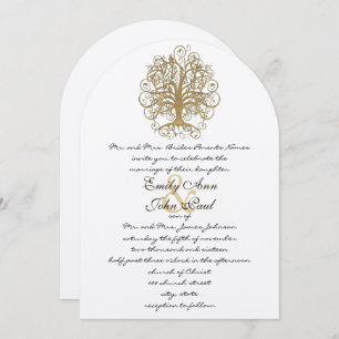 Champagne Gold Forest Rustic Luxe Tree Wedding Einladung