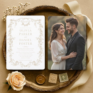 Champagne-Gold-Foto-Floral-Victorian-Hochzeit Einladung