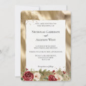 Champagne Gold Glam Cream Rote Rosen Hochzeit Einladung (Vorderseite)