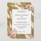 Champagne Gold Glam Pink Roses Wedding Einladung (Vorne/Hinten)