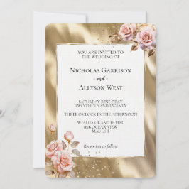 Champagne Gold Glam Pink Roses Wedding Einladung