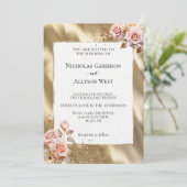 Champagne Gold Glam Pink Roses Wedding Einladung (Stehend Vorderseite)