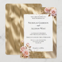 Champagne Gold Glam Pink Roses Wedding Einladung