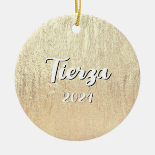 Champagne Gold Glam Textur Personalisiert Keramik Ornament