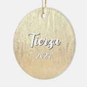 Champagne Gold Glam Texture Personalisiert Keramik Ornament (Links)