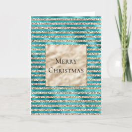 Champagne Gold Glitzer Aquamarin Stripes Karte
