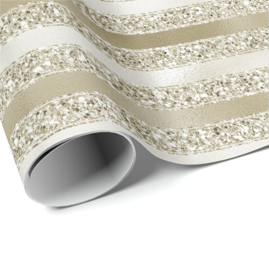 Champagne Gold Glitzer Glitz Stripes Geschenkpapier (Rolleneckpunkt)