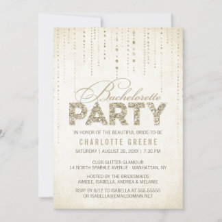 Champagne Gold Glitzer Look Junggeselinnen-Abschie Einladung