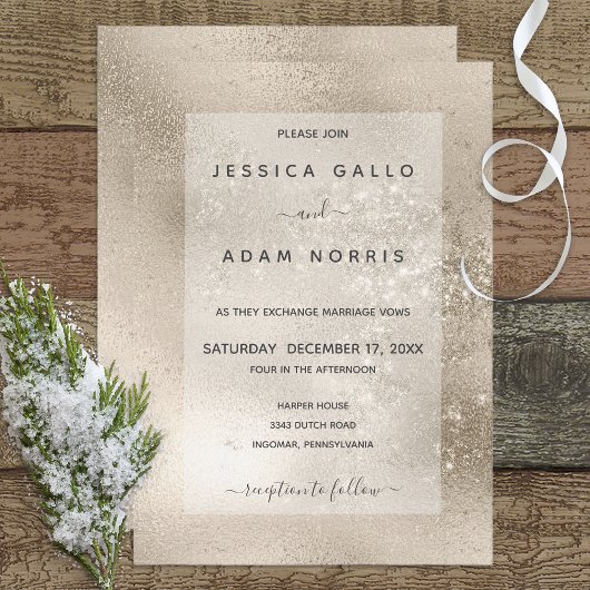 Champagne Gold Glitzer Moderne Hochzeit Einladung