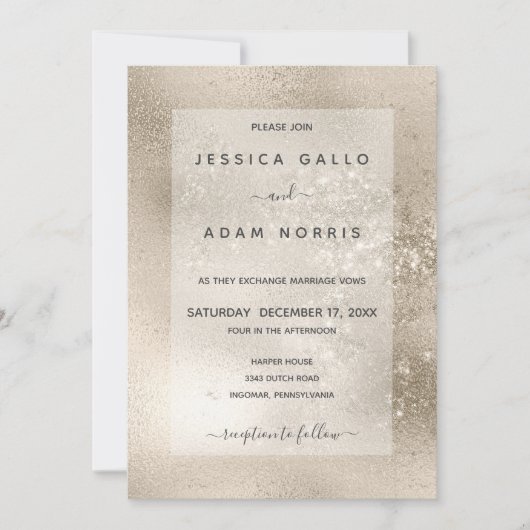 Champagne Gold Glitzer Moderne Hochzeit Einladung (Vorderseite)
