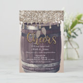 Champagne Gold Glitzer Tropfen Barrel Verlobung Einladung (Stehend Vorderseite)