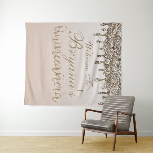 Champagne Gold Glitzer Tropfen Quinceañera Hinterg Wandteppich (Beispiel (Horizontal))