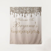 Champagne Gold Glitzer Tropfen Quinceañera Hinterg Wandteppich (Vorderseite)