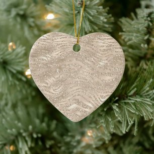 Champagne Gold Glitzy Glitzer Zebra Print Keramik Ornament
