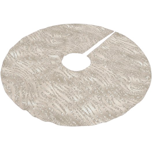 Champagne Gold Glitzy Glitzer Zebra Print Polyester Weihnachtsbaumdecke (Schrägansicht)