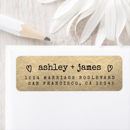 Champagne Gold Heart Couple Return Address (Insitu)