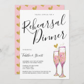 Champagne Gold Herz Probe Abendessen Einladung (Vorne/Hinten)