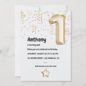 Champagne Gold Imitate Foil Balloon 1. Geburtstag Einladung (Vorderseite)