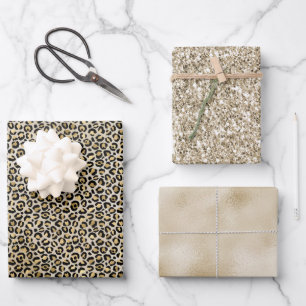 Champagne Gold Leopard Print Geschenkpapier Set