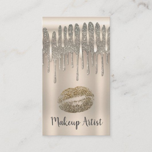 Champagne Gold Lippen Kiss Diamond Glitzer Tropfen Visitenkarte (Vorderseite)
