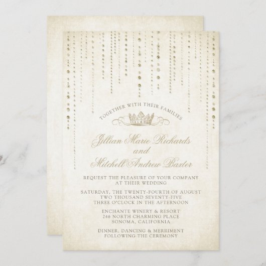 Champagne Gold Messe Crown Wedding Einladung (Vorne/Hinten)