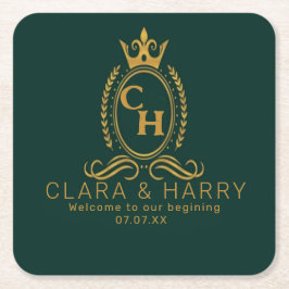 Champagne gold minimal lettering green weeding rechteckiger pappuntersetzer