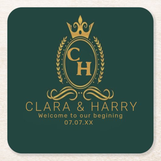 Champagne gold minimal lettering green weeding rechteckiger pappuntersetzer (Vorderseite)