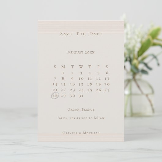 Champagne Gold Moderner Chic Kalender Save the Dat Date (Stehend Vorderseite)
