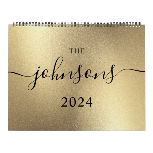 Champagne Gold Modernes Script Name Foto Kalender (Titelbild)